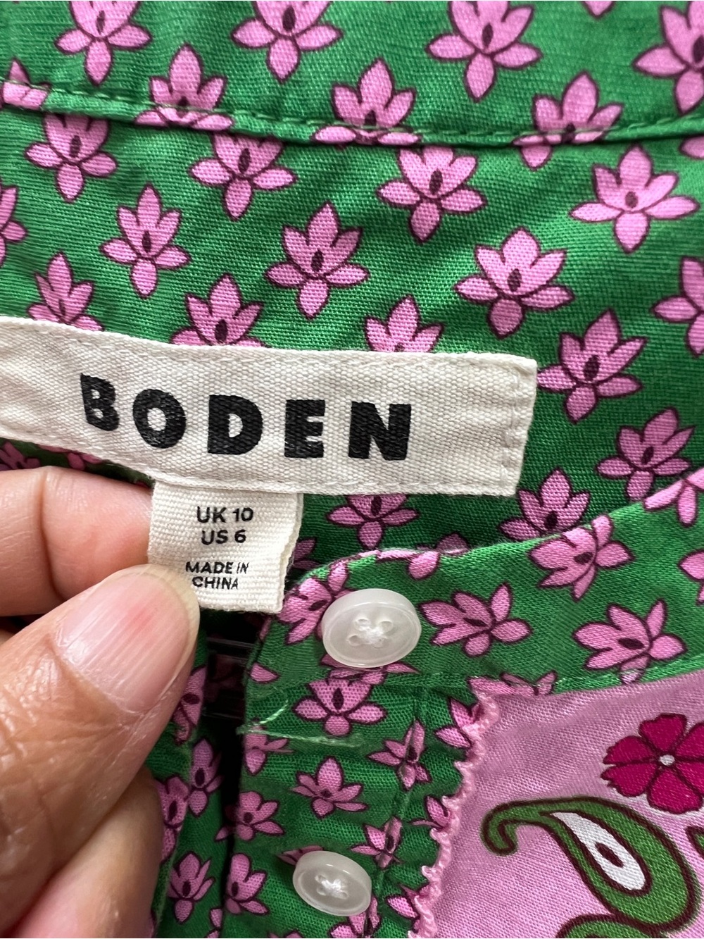 Boden Arabella Cotton Blouse Meadowsweet Pink Pansy Stamp Floral Top Size 6 - Picture 14 of 16